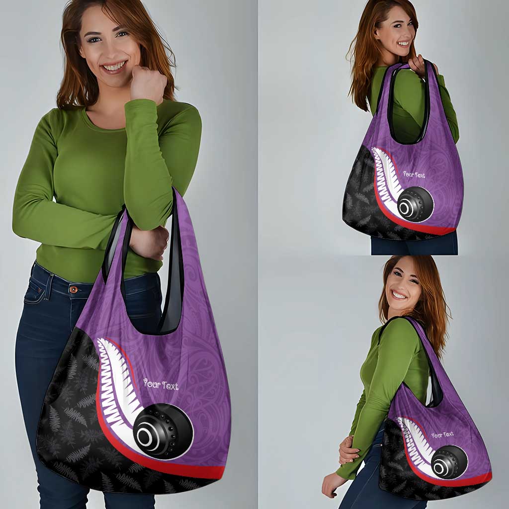 Personalised Aotearoa Lawn Bowls Grocery Bag Maori and Silver Fern Sporty Style Purple Color LT03 - Polynesian Pride