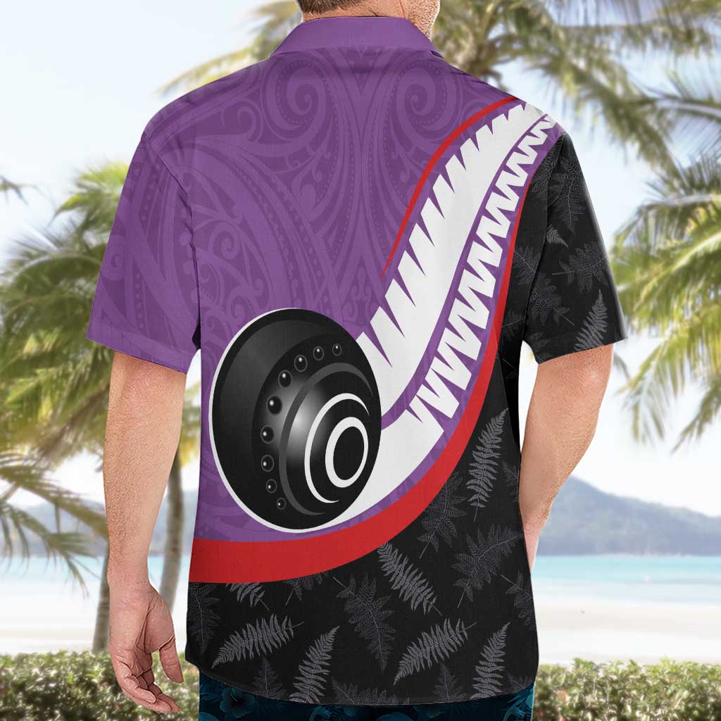 Personalised Aotearoa Lawn Bowls Hawaiian Shirt Maori and Silver Fern Sporty Style Purple Color LT03 - Polynesian Pride