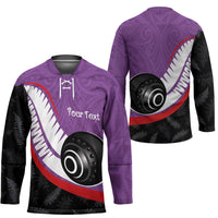 Personalised Aotearoa Lawn Bowls Hockey Jersey Maori and Silver Fern Sporty Style Purple Color LT03 - Polynesian Pride