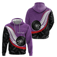 Personalised Aotearoa Lawn Bowls Hoodie Maori and Silver Fern Sporty Style Purple Color LT03 - Polynesian Pride