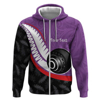 Personalised Aotearoa Lawn Bowls Hoodie Maori and Silver Fern Sporty Style Purple Color LT03 Zip Hoodie Purple - Polynesian Pride