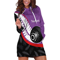 Personalised Aotearoa Lawn Bowls Hoodie Dress Maori and Silver Fern Sporty Style Purple Color LT03 Purple - Polynesian Pride