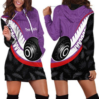 Personalised Aotearoa Lawn Bowls Hoodie Dress Maori and Silver Fern Sporty Style Purple Color LT03 - Polynesian Pride