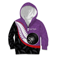Personalised Aotearoa Lawn Bowls Kid Hoodie Maori and Silver Fern Sporty Style Purple Color LT03 Zip Hoodie Purple - Polynesian Pride