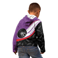 Personalised Aotearoa Lawn Bowls Kid Hoodie Maori and Silver Fern Sporty Style Purple Color LT03 - Polynesian Pride