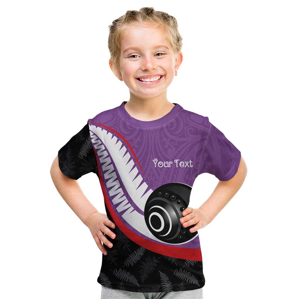Personalised Aotearoa Lawn Bowls Kid T Shirt Maori and Silver Fern Sporty Style Purple Color LT03 Purple - Polynesian Pride