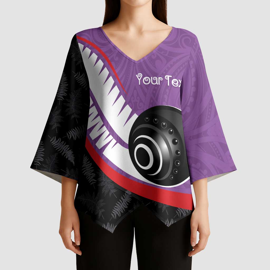 Personalised Aotearoa Lawn Bowls Kimono Sleeve Blouse Maori and Silver Fern Sporty Style Purple Color LT03 - Polynesian Pride