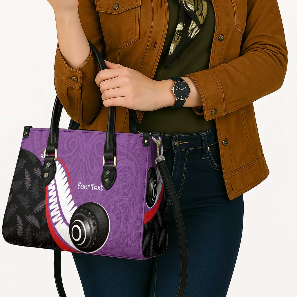 Personalised Aotearoa Lawn Bowls Leather Bag Maori and Silver Fern Sporty Style Purple Color - Polynesian Pride