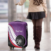 Personalised Aotearoa Lawn Bowls Luggage Cover Maori and Silver Fern Sporty Style Purple Color LT03 - Polynesian Pride