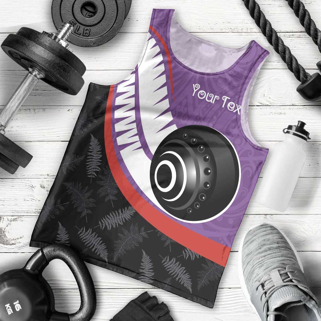 Personalised Aotearoa Lawn Bowls Men Tank Top Maori and Silver Fern Sporty Style Purple Color LT03 - Polynesian Pride