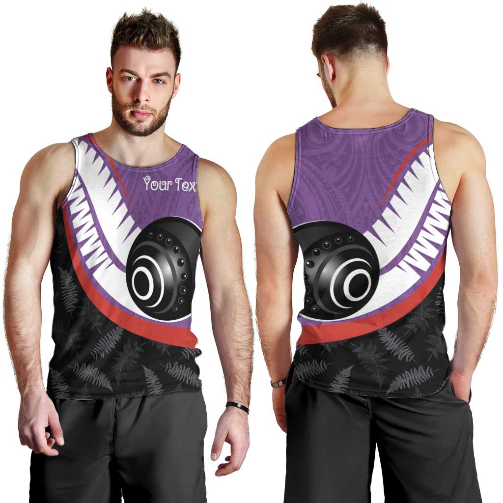 Personalised Aotearoa Lawn Bowls Men Tank Top Maori and Silver Fern Sporty Style Purple Color LT03 - Polynesian Pride