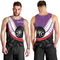 Personalised Aotearoa Lawn Bowls Men Tank Top Maori and Silver Fern Sporty Style Purple Color LT03 - Polynesian Pride