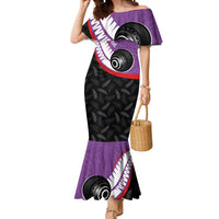 Personalised Aotearoa Lawn Bowls Mermaid Dress Maori and Silver Fern Sporty Style Purple Color LT03 Women Purple - Polynesian Pride