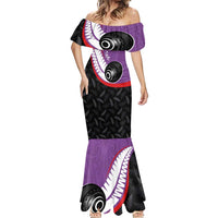 Personalised Aotearoa Lawn Bowls Mermaid Dress Maori and Silver Fern Sporty Style Purple Color LT03 - Polynesian Pride