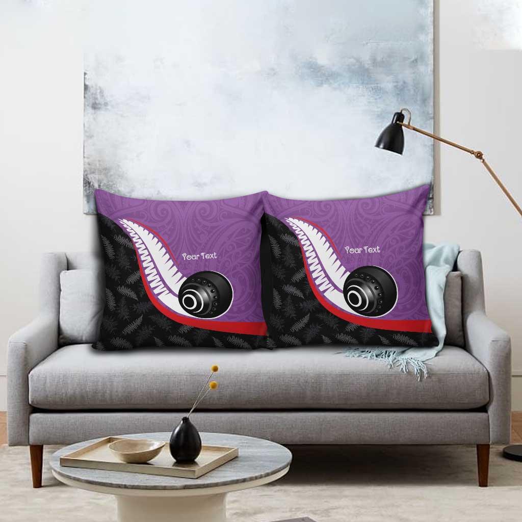Personalised Aotearoa Lawn Bowls Pillow Cover Maori and Silver Fern Sporty Style Purple Color LT03 - Polynesian Pride