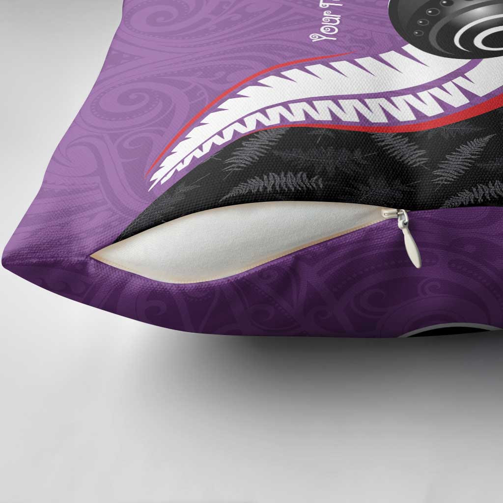 Personalised Aotearoa Lawn Bowls Pillow Cover Maori and Silver Fern Sporty Style Purple Color LT03 - Polynesian Pride