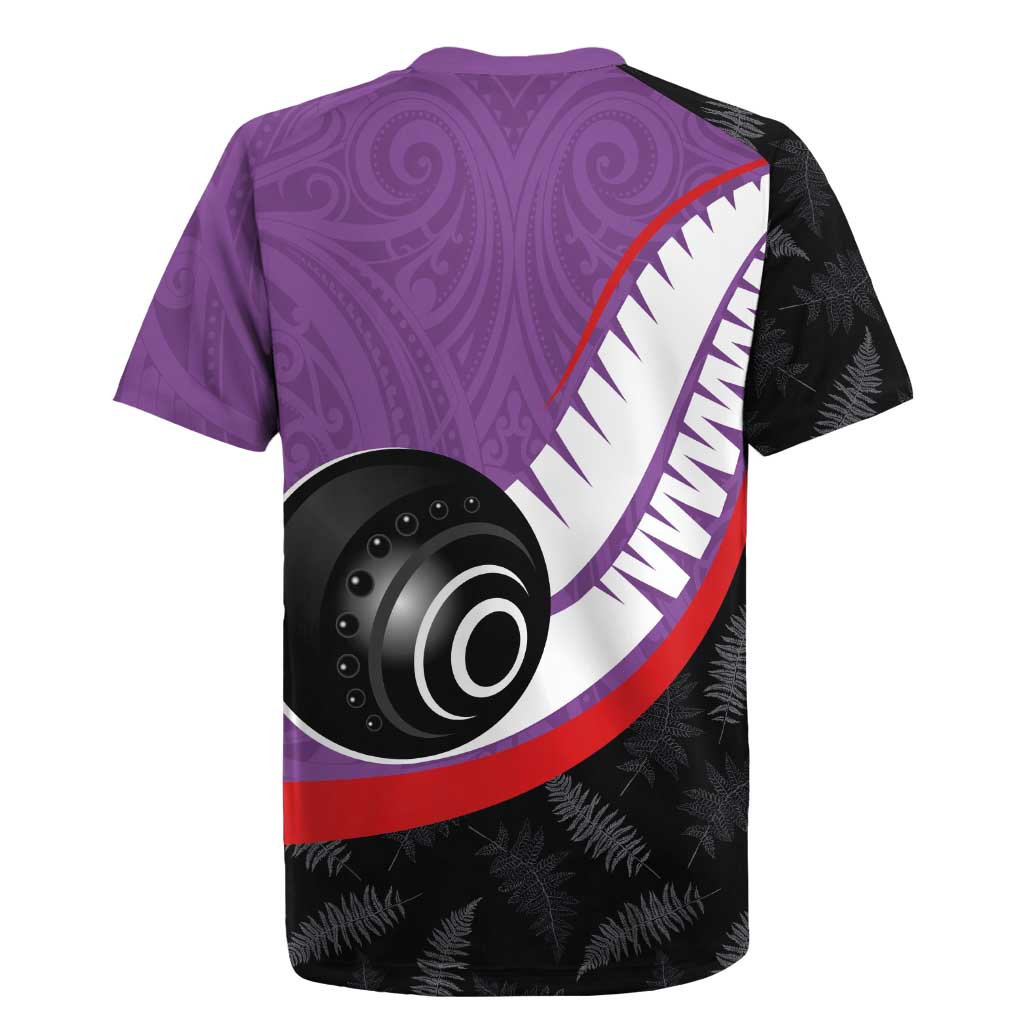 Personalised Aotearoa Lawn Bowls Rugby Jersey Maori and Silver Fern Sporty Style Purple Color LT03 - Polynesian Pride
