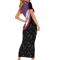 Personalised Aotearoa Lawn Bowls Short Sleeve Bodycon Dress Maori and Silver Fern Sporty Style Purple Color LT03 - Polynesian Pride