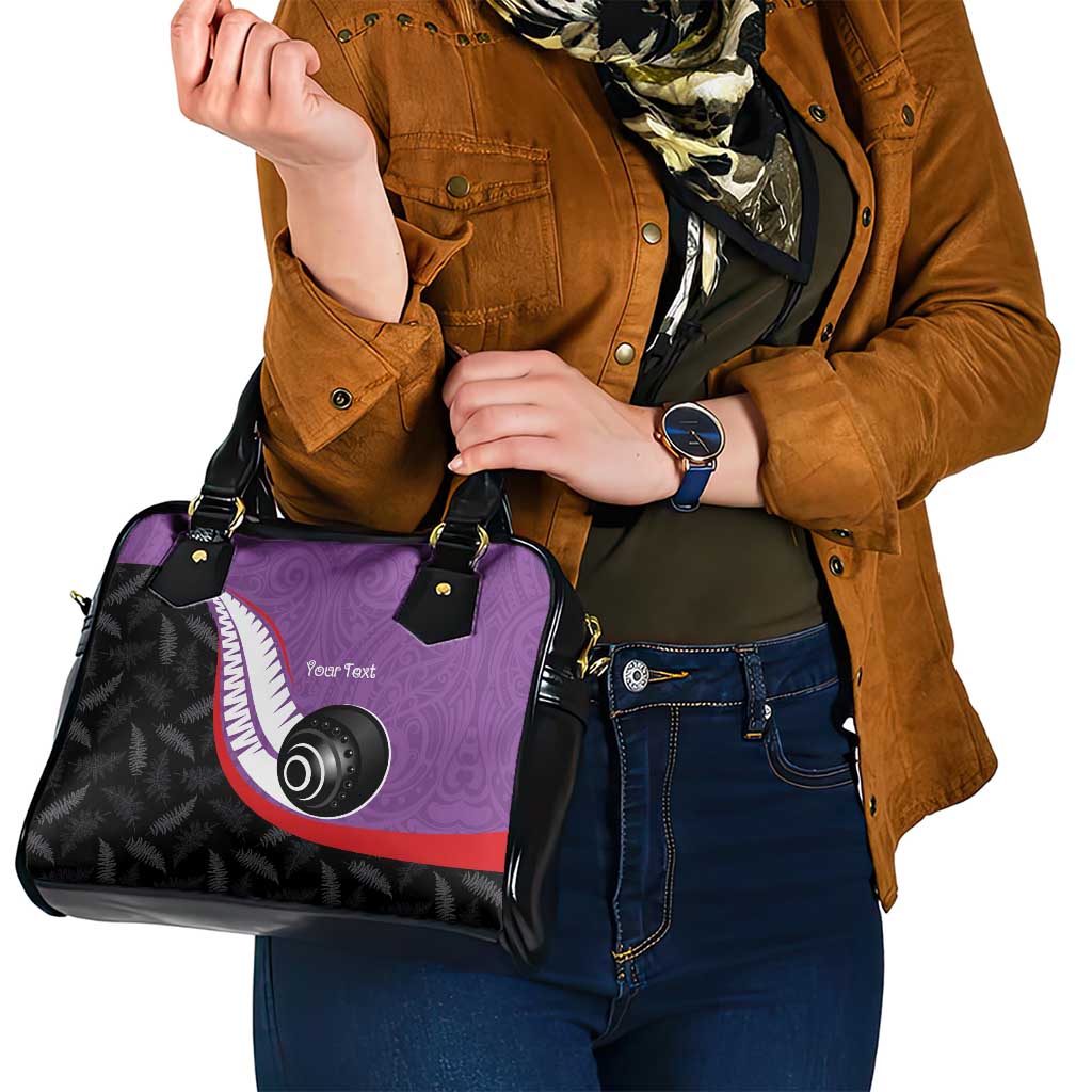 Personalised Aotearoa Lawn Bowls Shoulder Handbag Maori and Silver Fern Sporty Style Purple Color - Polynesian Pride