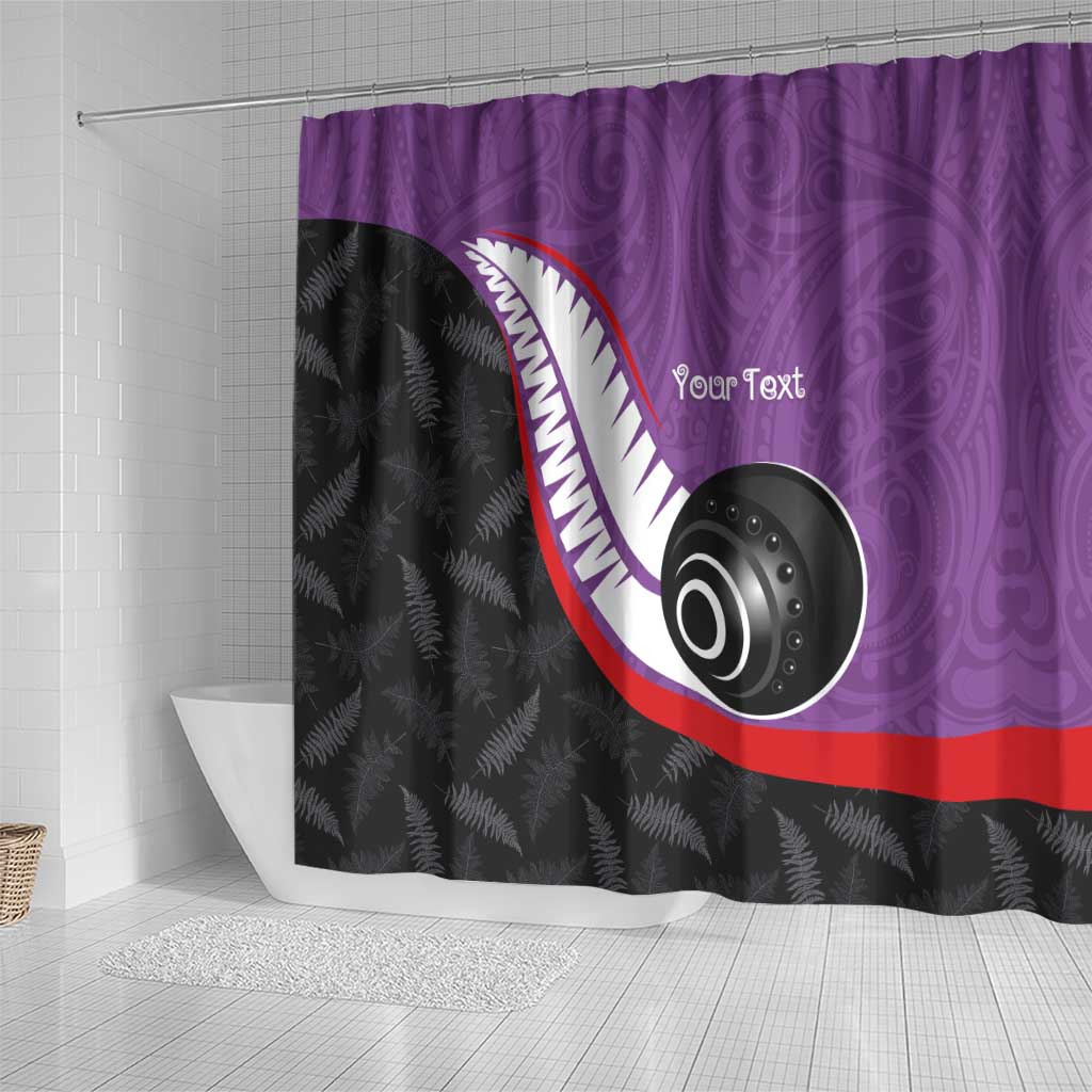 Personalised Aotearoa Lawn Bowls Shower Curtain Maori and Silver Fern Sporty Style Purple Color LT03 - Polynesian Pride