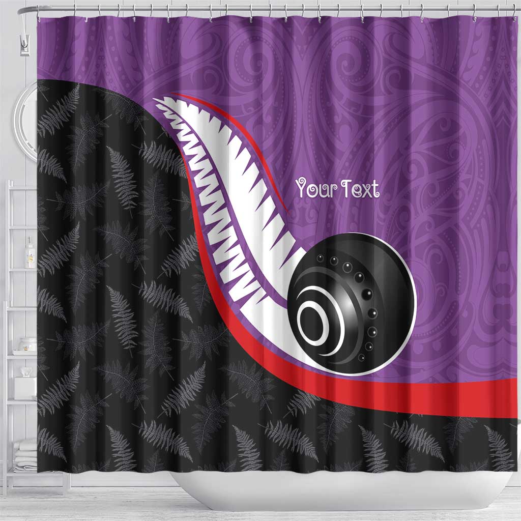 Personalised Aotearoa Lawn Bowls Shower Curtain Maori and Silver Fern Sporty Style Purple Color LT03 - Polynesian Pride