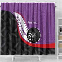 Personalised Aotearoa Lawn Bowls Shower Curtain Maori and Silver Fern Sporty Style Purple Color LT03 - Polynesian Pride