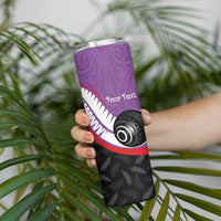 Personalised Aotearoa Lawn Bowls Skinny Tumbler Maori and Silver Fern Sporty Style Purple Color LT03 - Polynesian Pride