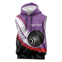 Personalised Aotearoa Lawn Bowls Sleeveless Hoodie Maori and Silver Fern Sporty Style Purple Color LT03 Purple - Polynesian Pride
