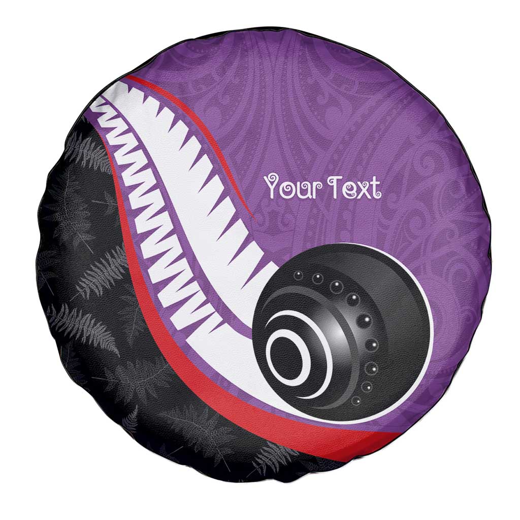 Personalised Aotearoa Lawn Bowls Spare Tire Cover Maori and Silver Fern Sporty Style Purple Color LT03 - Polynesian Pride