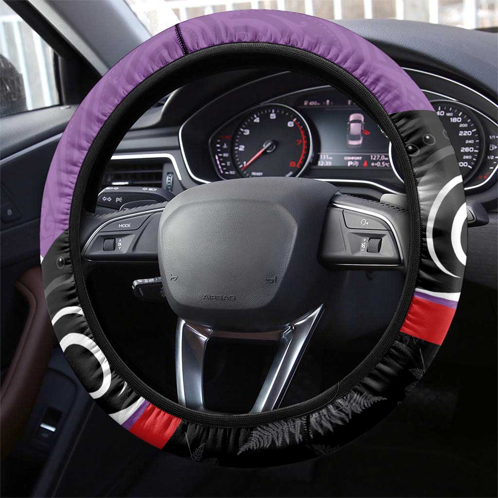 Aotearoa Lawn Bowls Steering Wheel Cover Maori and Silver Fern Sporty Style Purple Color LT03 - Polynesian Pride
