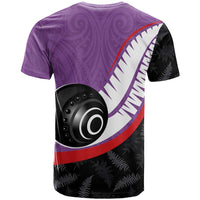 Personalised Aotearoa Lawn Bowls T Shirt Maori and Silver Fern Sporty Style Purple Color LT03 - Polynesian Pride