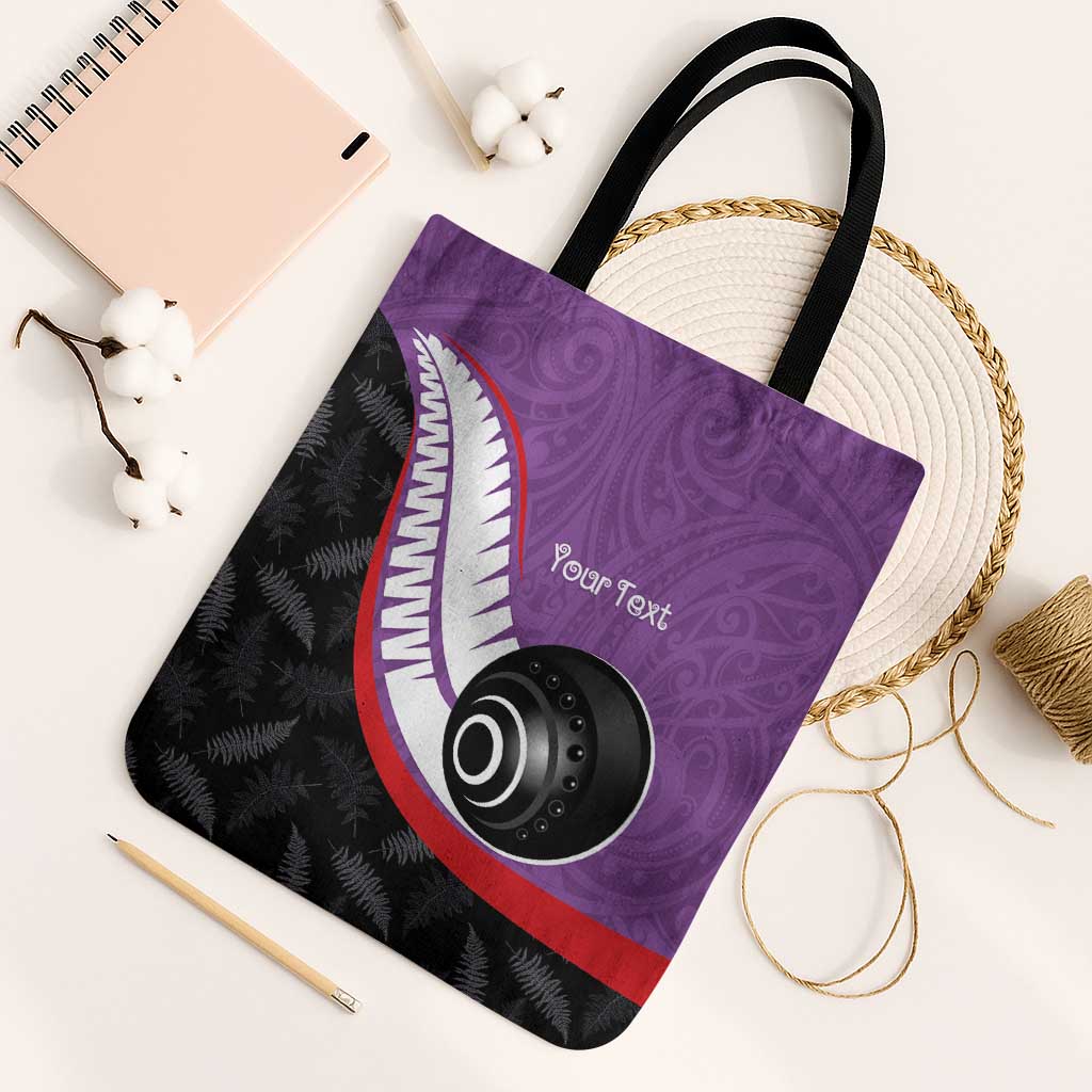 Personalised Aotearoa Lawn Bowls Tote Bag Maori and Silver Fern Sporty Style Purple Color LT03 Black Strap One Size Purple - Polynesian Pride
