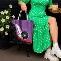 Personalised Aotearoa Lawn Bowls Tote Bag Maori and Silver Fern Sporty Style Purple Color LT03 - Polynesian Pride