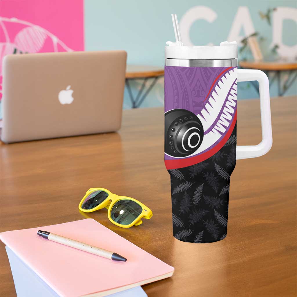 Personalised Aotearoa Lawn Bowls Tumbler With Handle Maori and Silver Fern Sporty Style Purple Color LT03 - Polynesian Pride