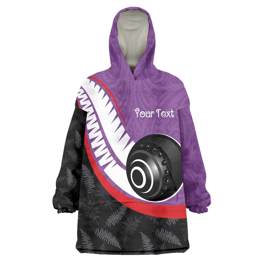 Personalised Aotearoa Lawn Bowls Wearable Blanket Hoodie Maori and Silver Fern Sporty Style Purple Color LT03 One Size Purple - Polynesian Pride