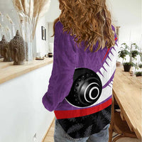Personalised Aotearoa Lawn Bowls Women Casual Shirt Maori and Silver Fern Sporty Style Purple Color LT03 - Polynesian Pride