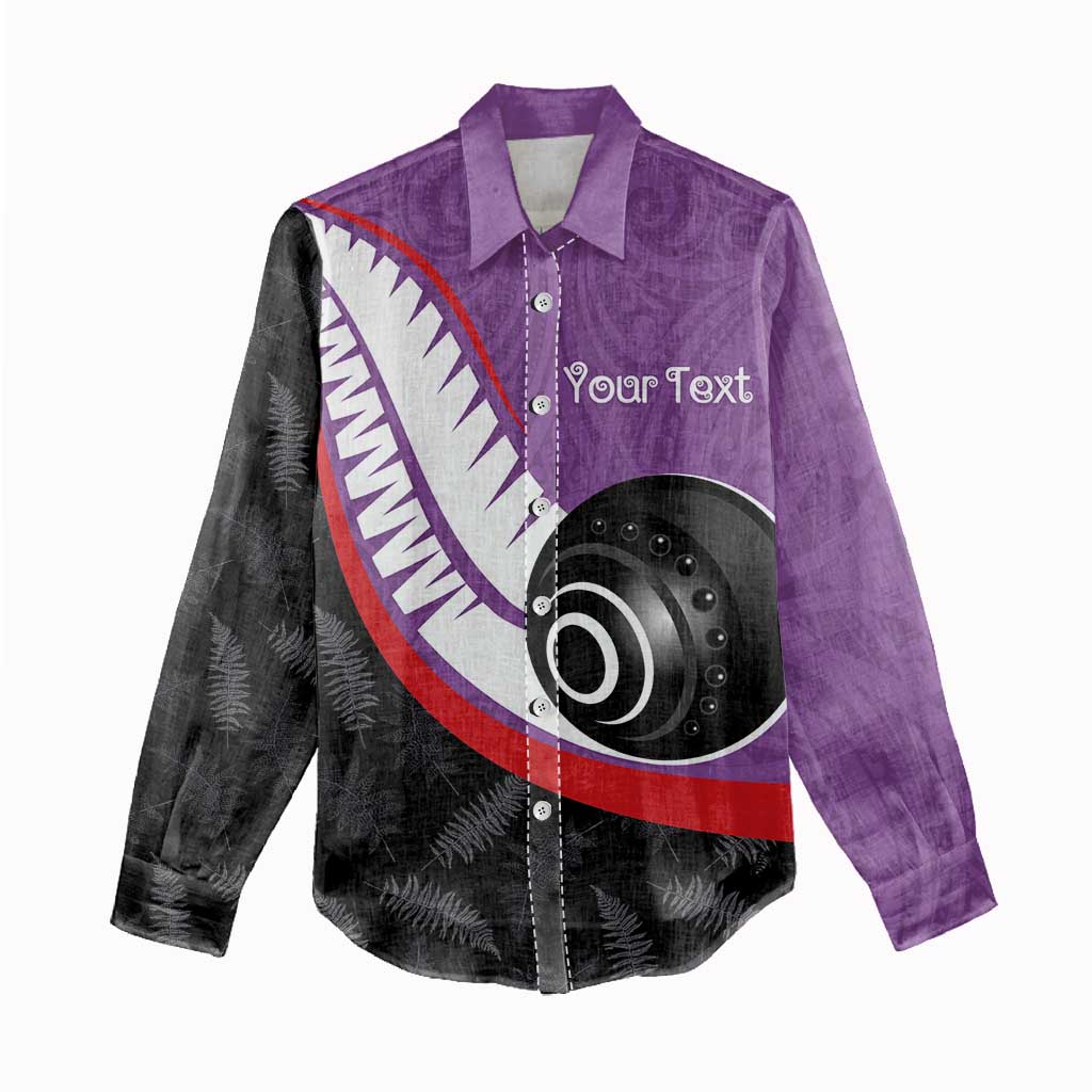 Personalised Aotearoa Lawn Bowls Women Casual Shirt Maori and Silver Fern Sporty Style Purple Color LT03 - Polynesian Pride