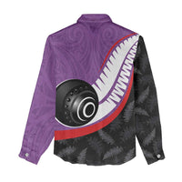 Personalised Aotearoa Lawn Bowls Women Casual Shirt Maori and Silver Fern Sporty Style Purple Color LT03 - Polynesian Pride