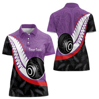 Personalised Aotearoa Lawn Bowls Women Polo Shirt Maori and Silver Fern Sporty Style Purple Color LT03 - Polynesian Pride