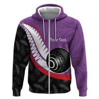 Personalised Aotearoa Lawn Bowls Zip Hoodie Maori and Silver Fern Sporty Style Purple Color LT03 Zip Hoodie Purple - Polynesian Pride