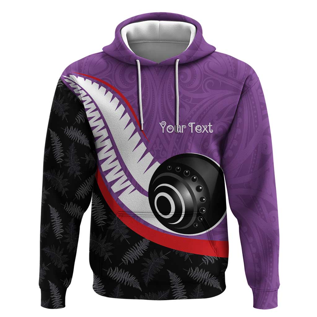 Personalised Aotearoa Lawn Bowls Zip Hoodie Maori and Silver Fern Sporty Style Purple Color LT03 Pullover Hoodie Purple - Polynesian Pride