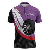 Personalised Aotearoa Lawn Bowls Zipper Polo Shirt Maori and Silver Fern Sporty Style Purple Color LT03 Purple - Polynesian Pride
