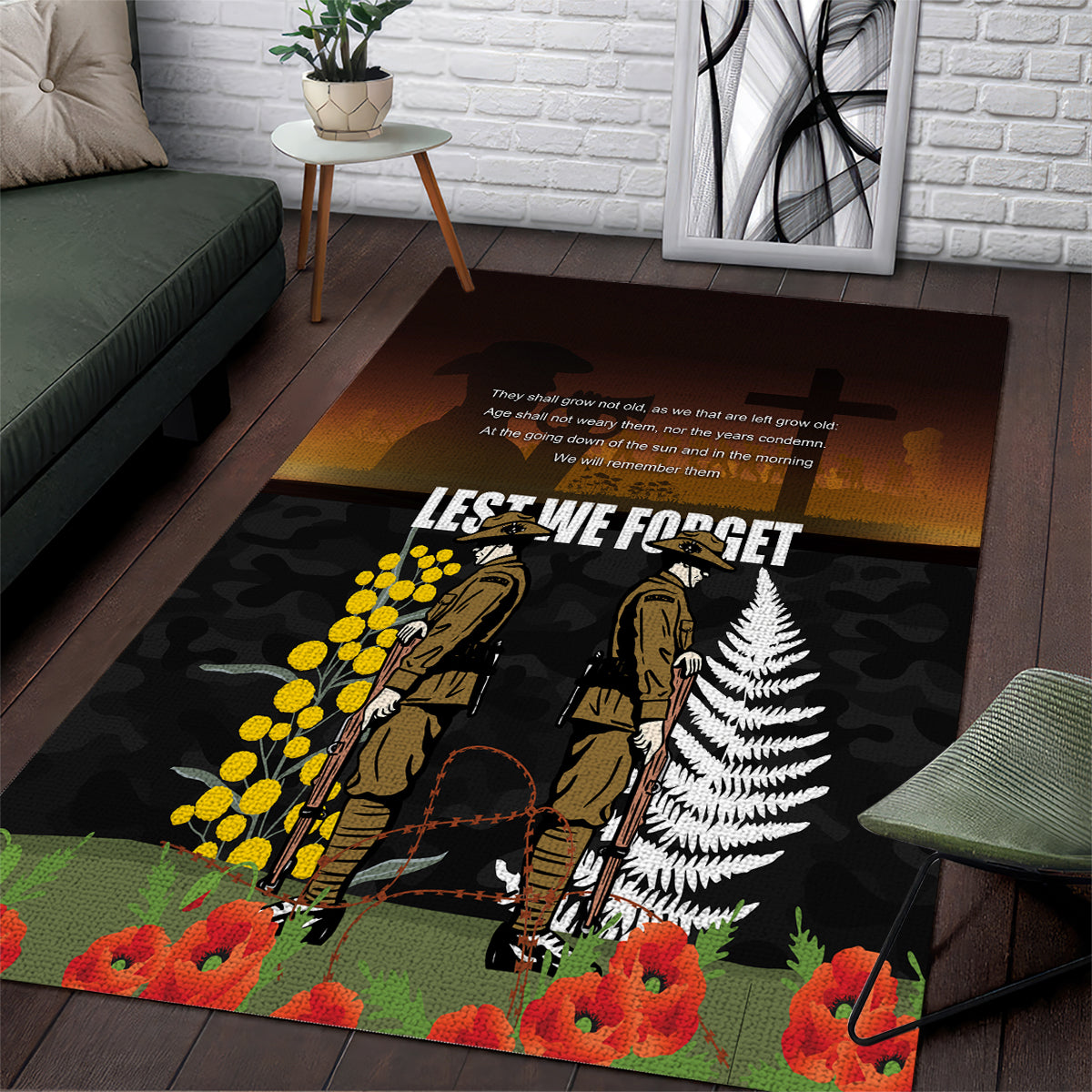 New Zealand and Australia ANZAC Day Area Rug Soldier and Last Post Camouflage Pattern LT03 Black - Polynesian Pride
