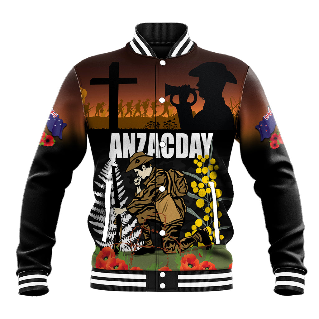 New Zealand and Australia ANZAC Day Baseball Jacket Soldier and Last Post Camouflage Pattern LT03 Unisex Black - Polynesian Pride