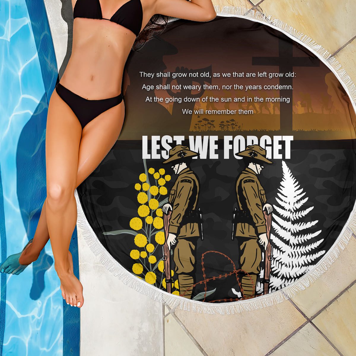 New Zealand and Australia ANZAC Day Beach Blanket Soldier and Last Post Camouflage Pattern LT03 - Polynesian Pride