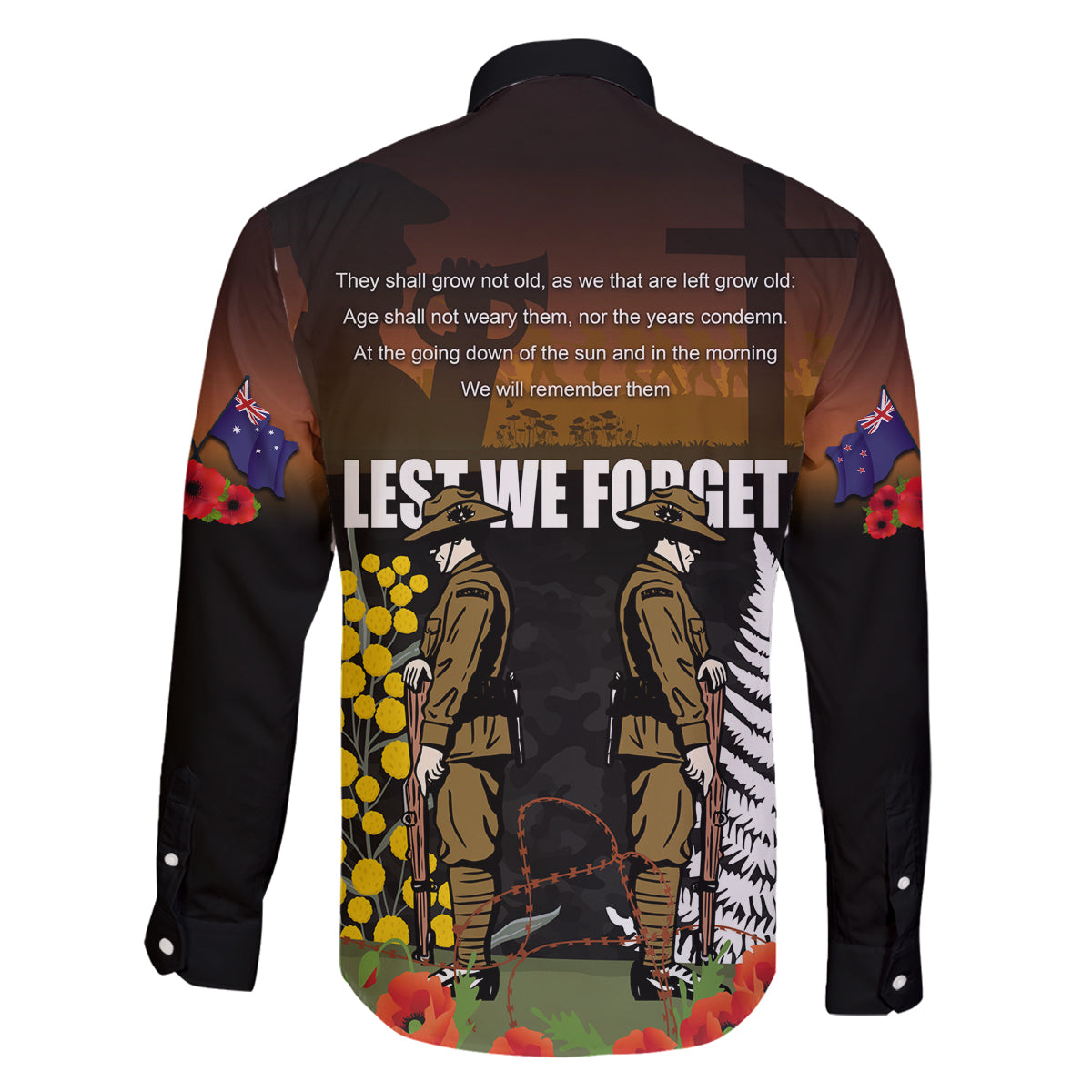 New Zealand and Australia ANZAC Day Family Matching Off Shoulder Long Sleeve Dress and Hawaiian Shirt Soldier and Last Post Camouflage Pattern LT03 - Polynesian Pride