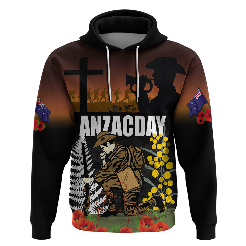 New Zealand and Australia ANZAC Day Hoodie Soldier and Last Post Camouflage Pattern LT03 Pullover Hoodie Black - Polynesian Pride