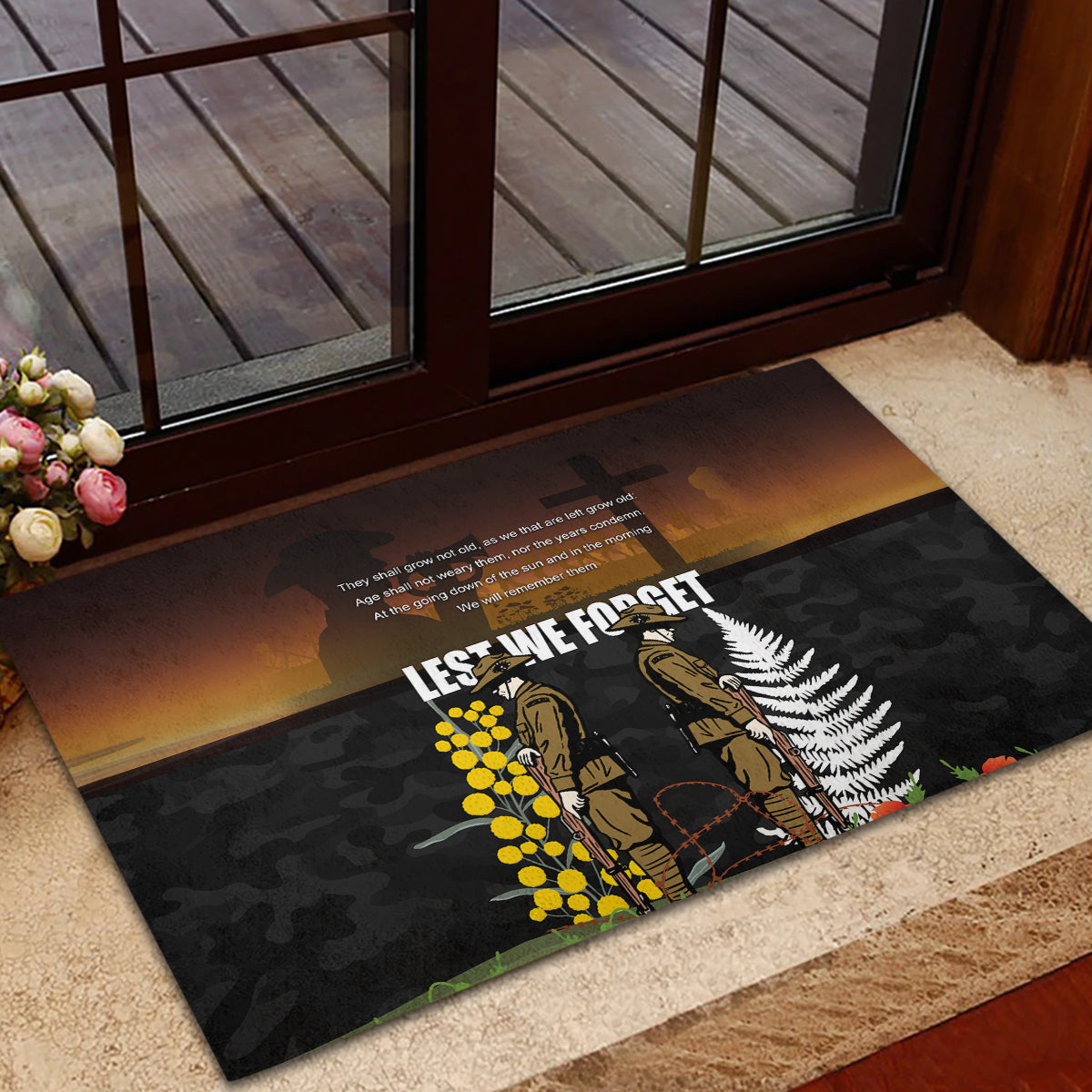New Zealand and Australia ANZAC Day Rubber Doormat Soldier and Last Post Camouflage Pattern LT03 - Polynesian Pride