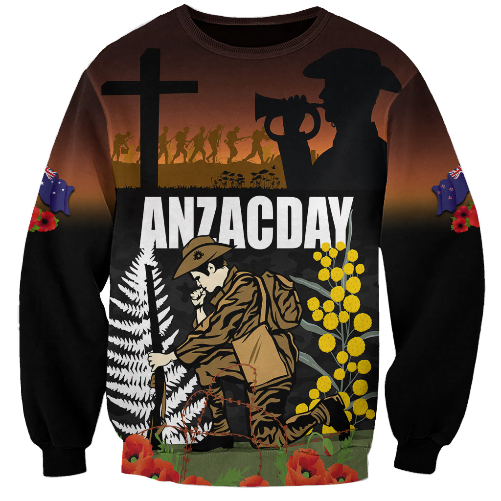 New Zealand and Australia ANZAC Day Sweatshirt Soldier and Last Post Camouflage Pattern LT03 Unisex Black - Polynesian Pride