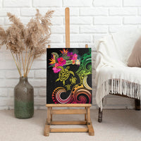Hawaii Turtle Day Canvas Wall Art Polynesian Tattoo and Hibiscus Flowers